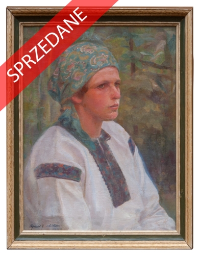 Ryszard Gawlikowski "Dziewczyna w chuście"
, antyki Warszawa, skup antyków, dawne malarstwo, malarstwo aukcyjne, malarstwo polskie, Galeria Żak