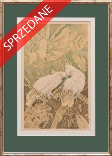 Aleksander Laszenko "Papugi", 1934 r., grafika aukcyjna, galeria żak, skup obrazów