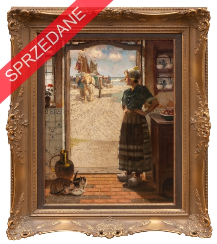 Peter Pulm "W oczekiwaniu na powrót z połowu”, antyki Warszawa, skup antyków, dawne malarstwo, malarstwo aukcyjne, malarstwo polskie, Galeria Żak