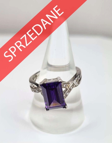 Pierścionek z ametystem, dawna biżuteria, antyki, antyki Warszawa, skup antyków