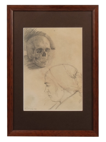 Polish painter “Woman and skull”, antique Warsaw, antique paintings, Galeria Żak, art, antiques