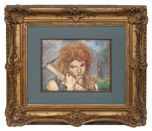 Wlastimil Hofman “Portret z kilofem”, antyki Warszawa, skup antyków, dawne malarstwo, malarstwo aukcyjne, malarstwo polskie, Galeria Żak