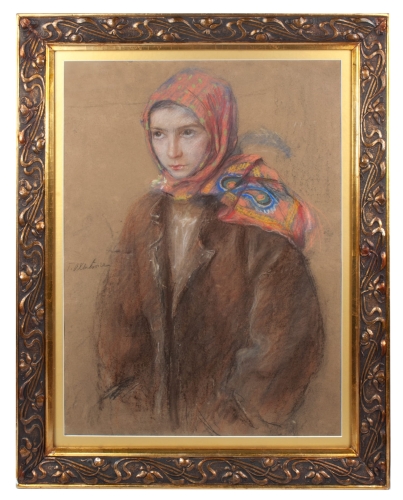 Teodor Axentowicz “The girl in a shawl”, antique Warsaw, antique paintings, Galeria Żak, art, antiques