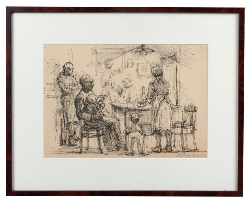 Jacek Wolny “Przy rodzinnym stole” , antyki Warszawa, skup antyków, dawne malarstwo, malarstwo aukcyjne, malarstwo polskie, Galeria Żak