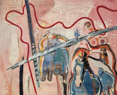 Andrzej Eugeniusz Mizak "Bitwa", 1969 r., malarstwo współczesne, asp warszawa, klasyka malarstwa polskiego
