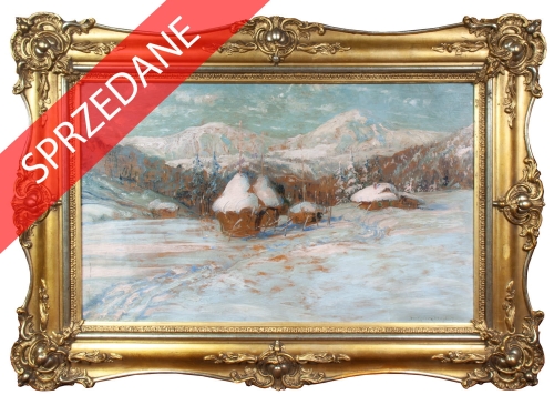 Jan Kazimierz Kuśmidrowicz “Pejzaż zimowy”, antyki Warszawa, skup antyków, dawne malarstwo, malarstwo aukcyjne, malarstwo polskie, Galeria Żak