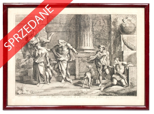 Charles-Antoine Coypel po Giovannim Benedetto Castiglione, „Hagar i Ismael”, ok. 1740-1750 r., dawna grafika,  antyki, Galeria Żak, dzieła sztuki, dawna sztuka, antyki Warszawa