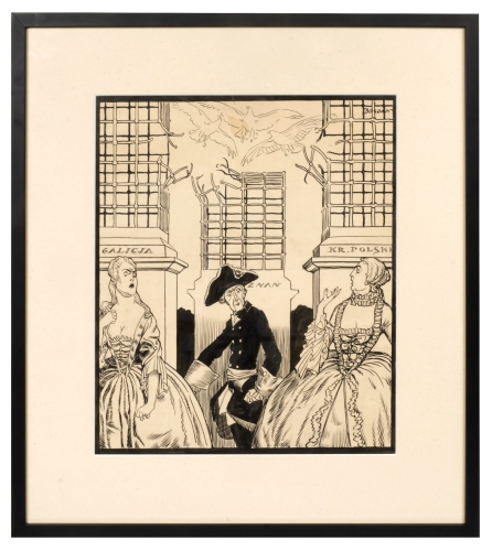 Bogdan Nowakowski “Rysunek satyryczny” , antyki Warszawa, skup antyków, dawne malarstwo, malarstwo aukcyjne, malarstwo polskie, Galeria Żak