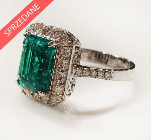 Pierścionek ze szmaragdem i brylantami , antyki Warszawa, skup antyków, dawna biżuteria, antyki, Galeria Żak