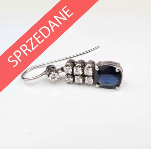 Kolczyki z szafirami, dawna biżuteria, antyki, antyki Warszawa, skup antyków