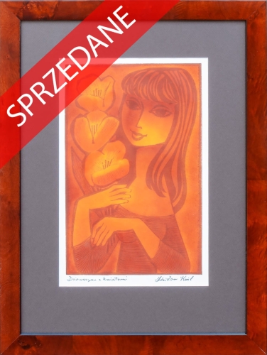 Zdzisław Król "Dziewczyna z kwiatami", grafika 60, grafika 50, polska grafika, skup obrazów