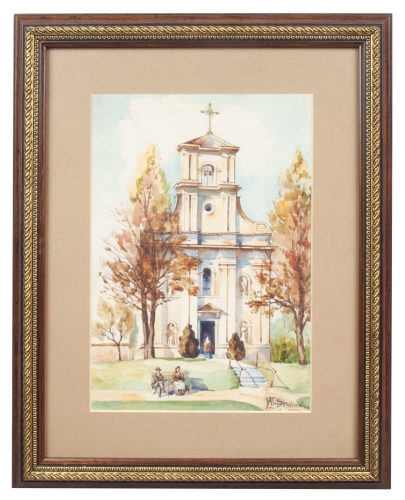 Władysław Stachowicz “In front of the church”, antique Warsaw, antique paintings, Galeria Żak, art, antiques