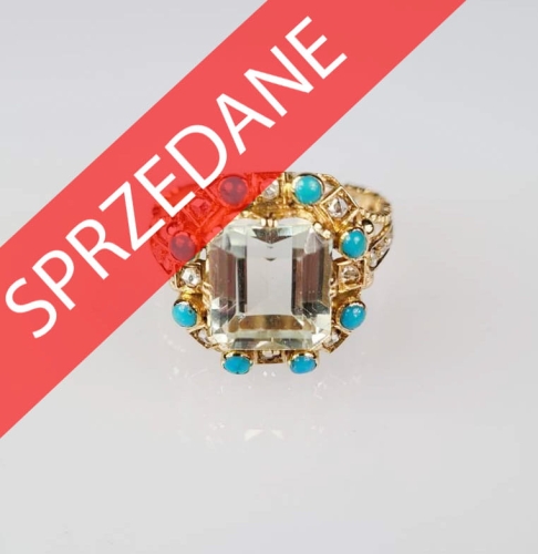 Pierścionek z akwamarynem, Lizbona  , antyki Warszawa, skup antyków, dawna biżuteria, antyki, Galeria Żak