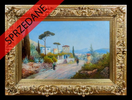 Pietro Toretti "Pejzaż śródziemnomorski",antyki, galeria żak, malarstwo polskie, dzieła sztuki