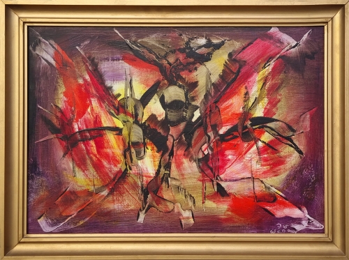 Jan Soćko "Kompozycja abstrakcyjna", 1970 r., Alfred Lenica, taszyzm, sztuka współczesna, malarstwo aukcyjne