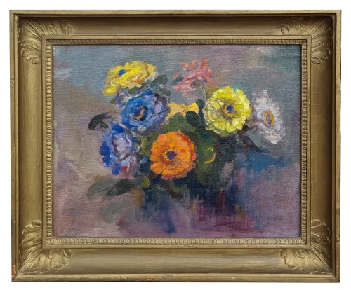 Lech Grabowski “Zinnia flowers”, antique Warsaw, antique paintings, Galeria Żak, art, antiques