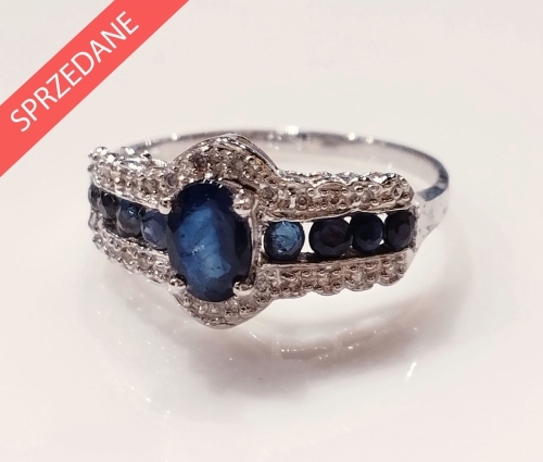 Pierścionek z szafirami i brylantami , antyki Warszawa, skup antyków, dawna biżuteria, antyki, Galeria Żak