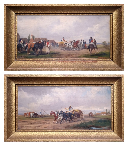 Alfred Steinacker pair of paintings "Village life", antique Warsaw, antique paintings, Galeria Żak, art, antiques