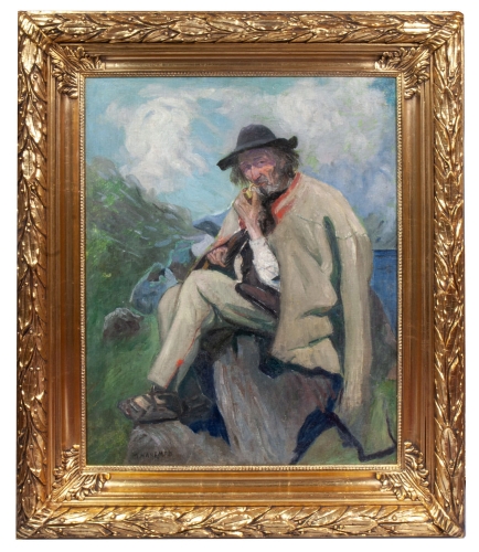 Max Hanemann "Góral palący fajkę", antyki Warszawa, skup antyków, dawne malarstwo, malarstwo aukcyjne, malarstwo polskie, Galeria Żak