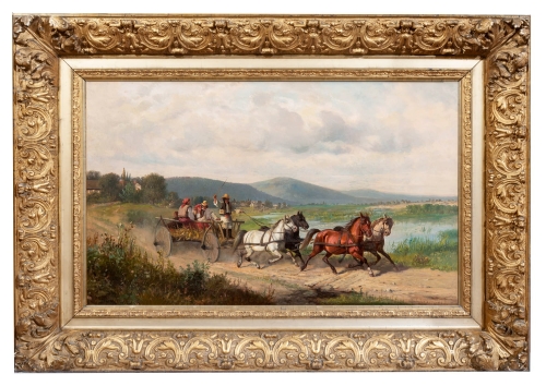 Józef Jaroszyński "W drodze", malarstwo dawne, obrazy aukcyjne, szkoła monachijska