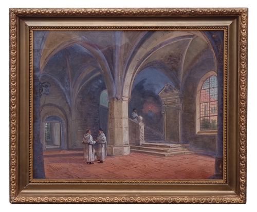 Teodor Nakielski "In the monastery", circa 1880 , antique Warsaw, antique paintings, Galeria Żak, art, antiques