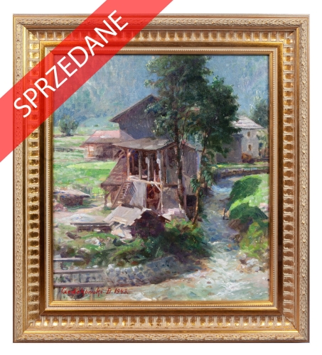 Bolesław Czedekowski "Pejzaż górski z drewutnią", 1943 r., malarstwo polskie, obrazy aukcyjne, skup obrazów