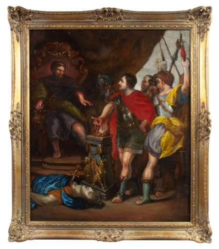 European painter “Mucius Scaevola in front of Porsenna”, 19th century, antique Warsaw, antique paintings, Galeria Żak, art, antiques