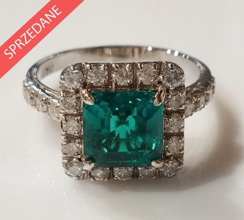Pierścionek ze szmaragdem i brylantami 
, antyki Warszawa, skup antyków, dawna biżuteria, antyki, Galeria Żak