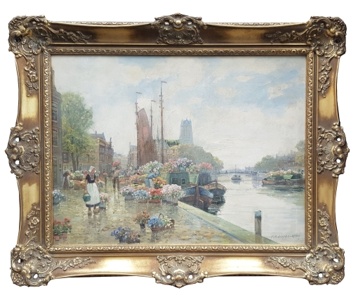 F. M. Richter-Reich "Flower Market", antique Warsaw, antique paintings, Galeria Żak, art, antiques