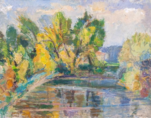 Aleksander Turek "Over the pond", 1989, antique Warsaw, antique paintings, Galeria Żak, art, antiques