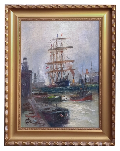 Alfred Jensen “In the port”, antique Warsaw, antique paintings, Galeria Żak, art, antiques