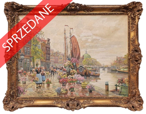 F. M. Richter-Reich “Targ kwiatowy”, antyki Warszawa, skup antyków, dawne malarstwo, malarstwo aukcyjne, malarstwo polskie, Galeria Żak
