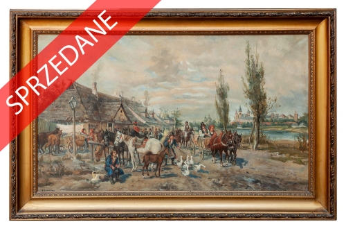 Andrzej Żywicki “Targ koński pod Krakowem”, antyki Warszawa, skup antyków, dawne malarstwo, malarstwo aukcyjne, malarstwo polskie, Galeria Żak