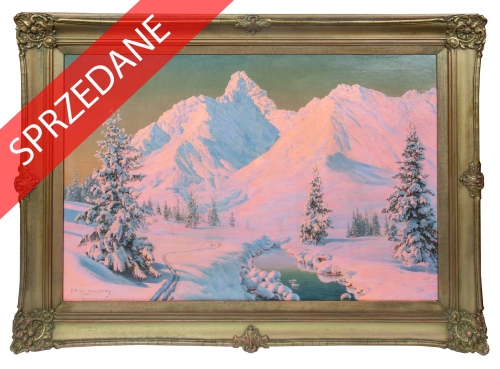 Friedrich Albin Koko-Micoletzky “Pejzaż zimowy”., antyki, galeria żak, malarstwo dawne, dzieła sztuki