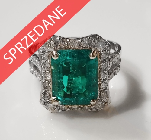 Pierścionek ze szmaragdem i brylantami , antyki Warszawa, skup antyków, dawna biżuteria, antyki, Galeria Żak