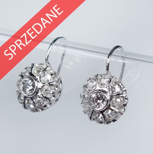 Kolczyki z brylantami, antyki Warszawa, skup antyków, dawna biżuteria, antyki, Galeria Żak