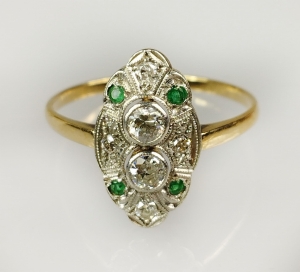 Emeralds and diamonds ring