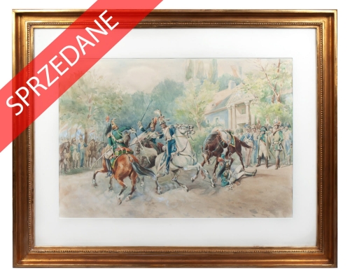 Jacek Krzysztof Zieliński “Próba lancy”, antyki Warszawa, skup antyków, dawne malarstwo, malarstwo aukcyjne, malarstwo polskie, Galeria Żak