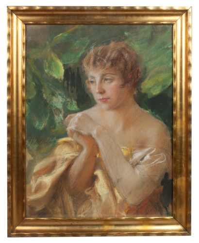 Teodor Axentowicz “Zadumana”, 1892 r., antyki Warszawa, skup antyków, dawne malarstwo, malarstwo aukcyjne, malarstwo polskie, Galeria Żak