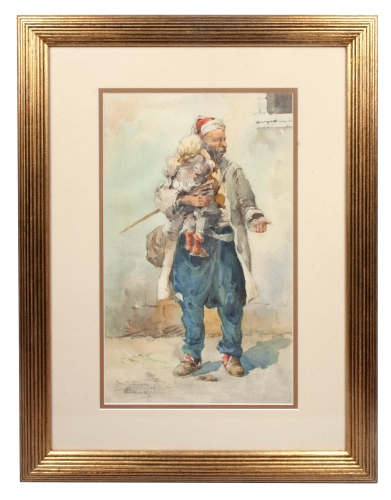 Józef Pawlikiewicz “The man with the child”, 1917, antique Warsaw, antique paintings, Galeria Żak, art, antiques