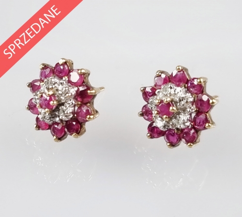 Kolczyki z granatami i brylantami 
, antyki Warszawa, skup antyków, dawna biżuteria, antyki, Galeria Żak