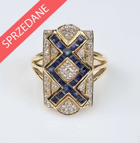 Pierścionek z szafirami , dawna biżuteria, antyki, antyki Warszawa, skup antyków