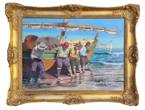 Henryk Winter "Fishermen on Capri", circa 1930, antique Warsaw, antique paintings, Galeria Żak, art, antiques