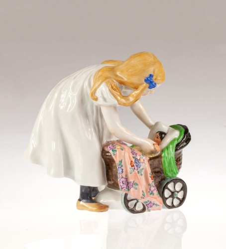 Konrad Hentschel "Girl with doll's pram", Meissen, 20th century, antique Warsaw, antique porcelain, old porcelain, Galeria Żak, art, antiques