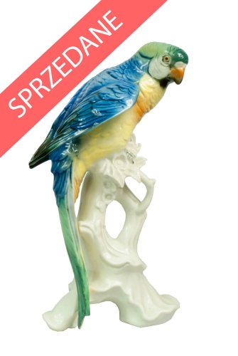 Papuga, Karl Ens, po 1945 r., figurka porcelanowa, antyki, Galeria Żak, stara porcelana, porcelana, antyki Warszawa