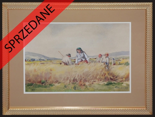 Stanisław Gibiński "Praca w polu",antyki, galeria żak, malarstwo polskie, dzieła sztuki