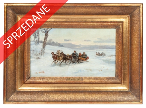 Jan Wolski "W drodze", antyki Warszawa, skup antyków, dawne malarstwo, malarstwo aukcyjne, malarstwo polskie, Galeria Żak