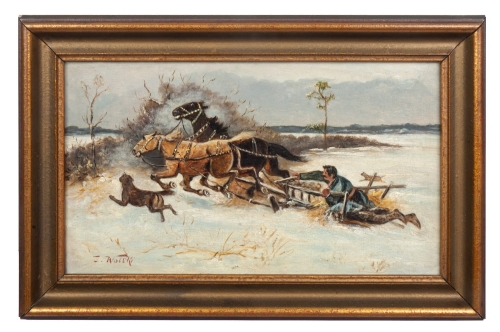 Jan Wolski „Defense against the wolf", antique Warsaw, antique paintings, Galeria Żak, art, antiques