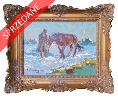Roman Breitenwald "Przy wodopoju”, 1965 
, antyki Warszawa, skup antyków, dawne malarstwo, malarstwo aukcyjne, malarstwo polskie, Galeria Żak