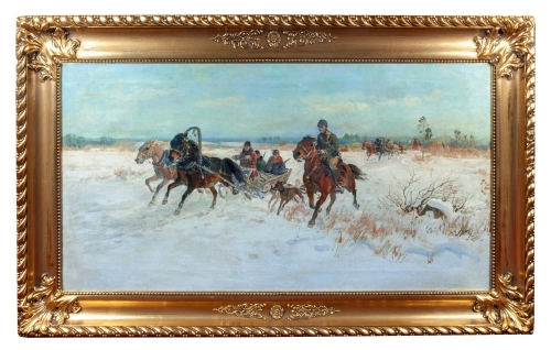 Czesław Wasilewski "Return from hunting", antique Warsaw, antique paintings, Galeria Żak, art, antiques